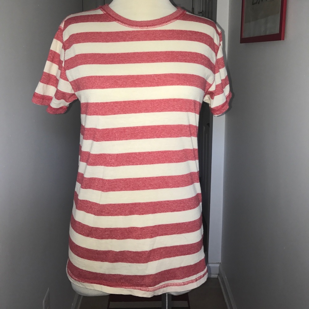 Red and Creme Striped Tee Size Small 😘😘
