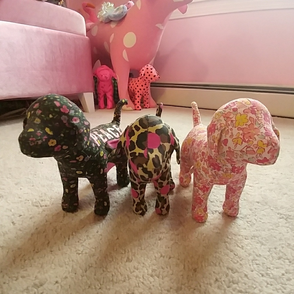 3 VS Love Pink dogs pups floral leopard peace drea