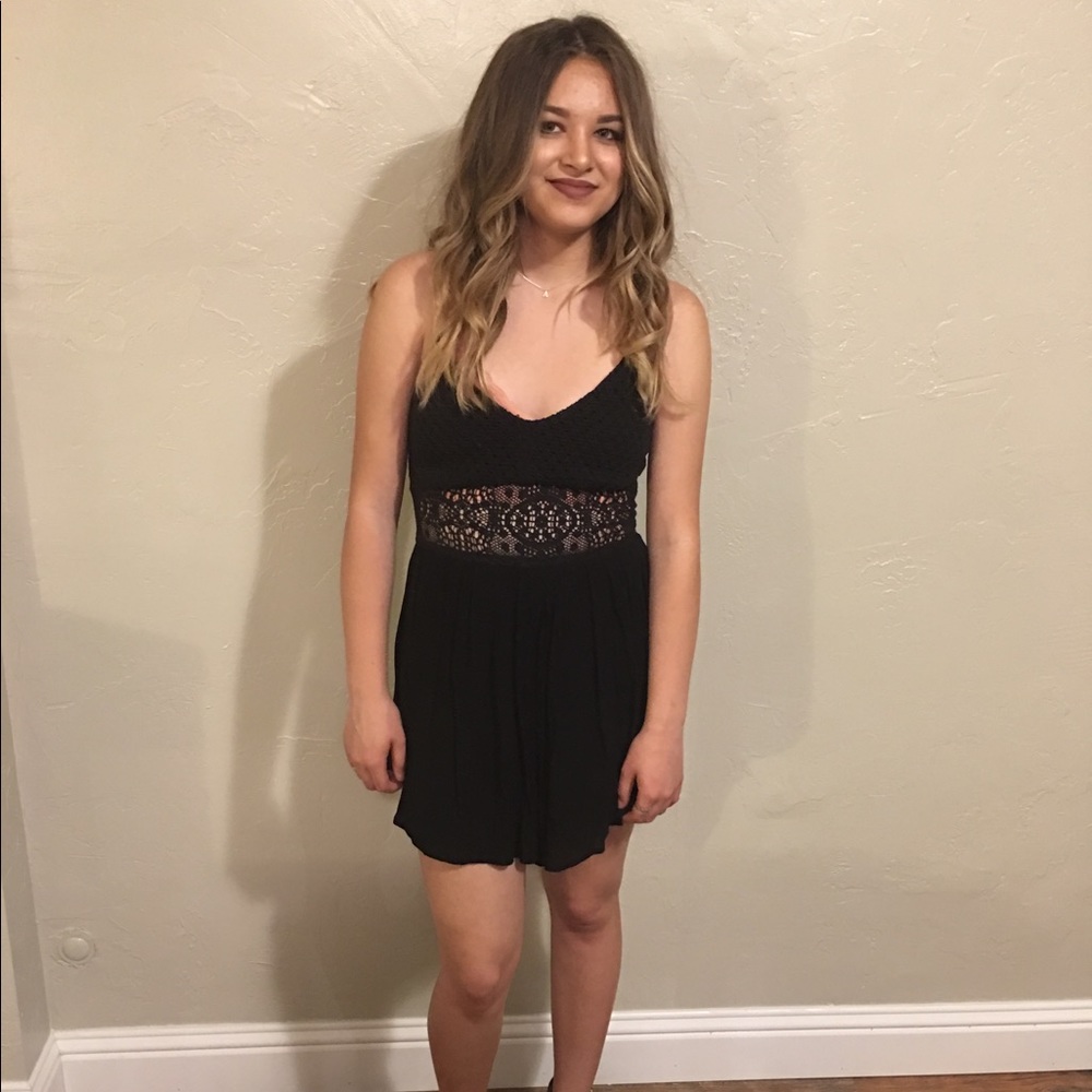 Black crochet romper