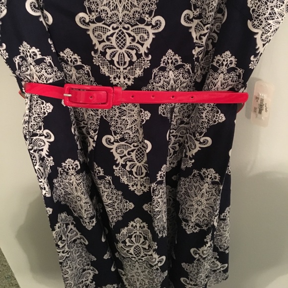 Navy and white dress with red belt - Picture 2 of 2