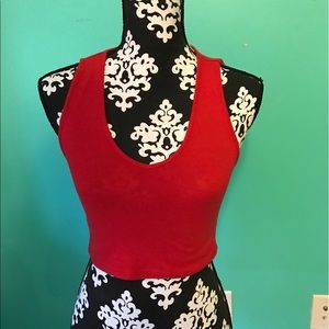 red v neck crop top
