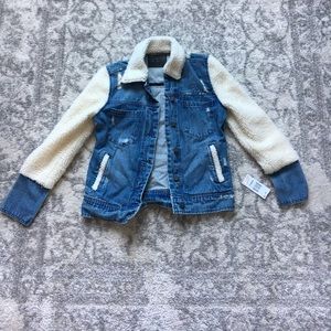 BlankNYC distressed denim & sheep skin jacket