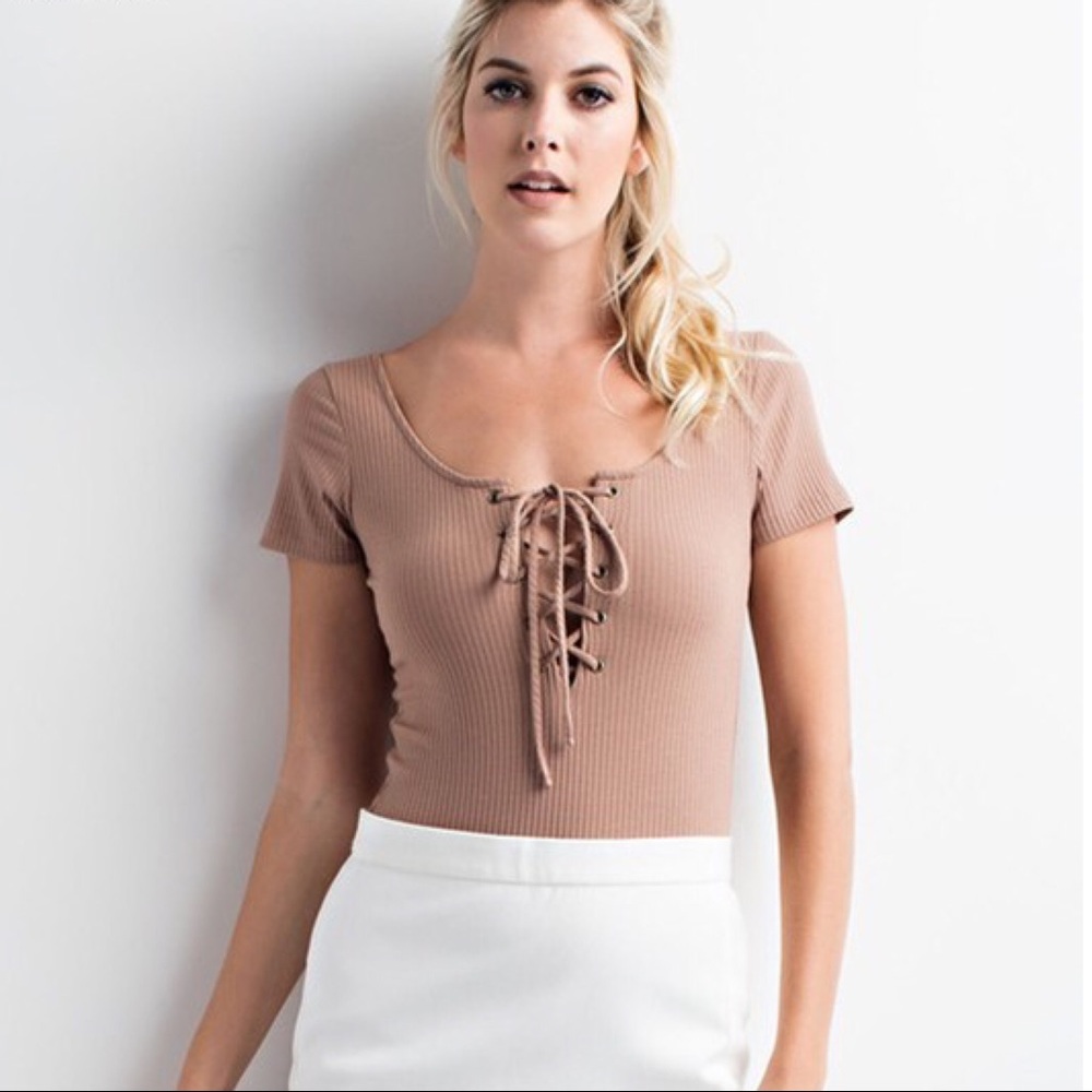 LAST 2 Mocha Short Sleeves Bodysuit