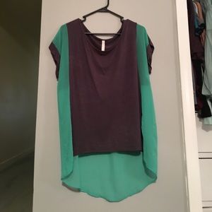 High-low grey and green top