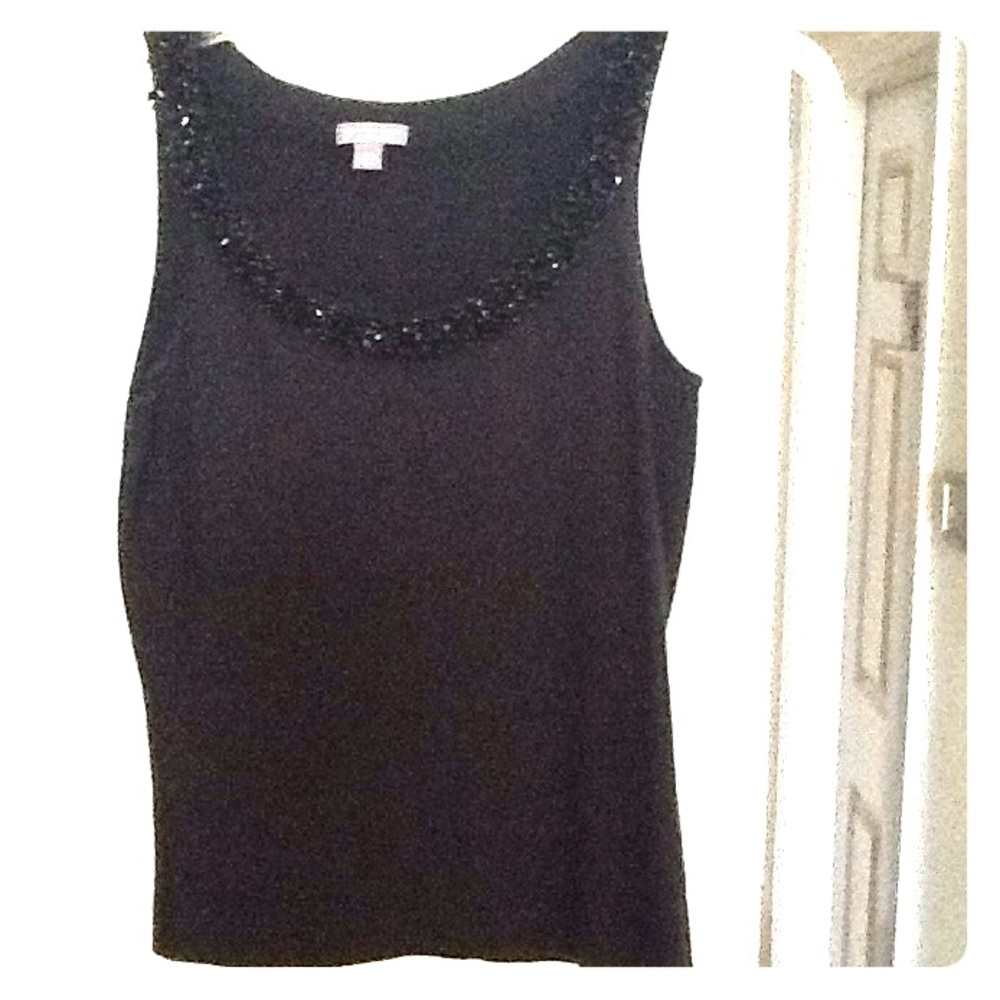 Black Ann Taylor Beaded Tank Top