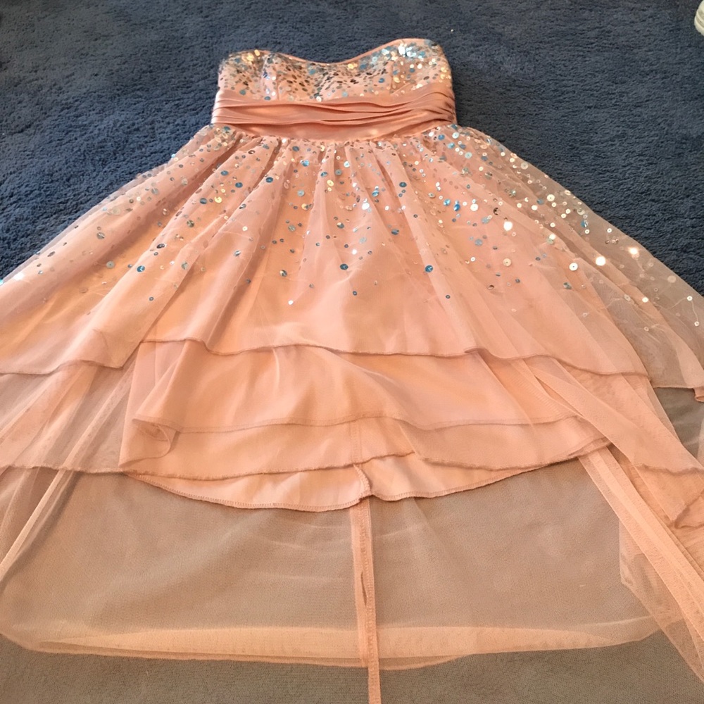 Peach sequence strapless dress. Junior size 3