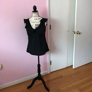 Pretty ruffled LOFT sleeveless black blouse