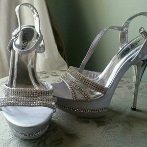 Silver high heel shoes