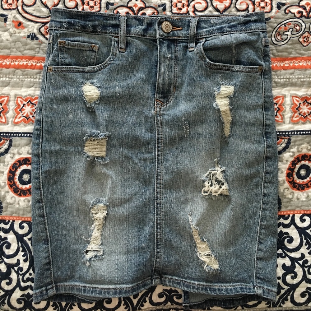Express Destroyed Denim Skirt