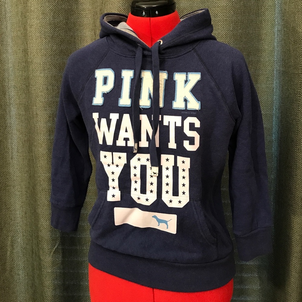 Victoria Secret PINK 3/4 Sleeve Navy Blue Hoodie
