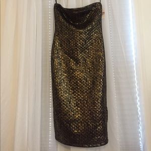 Black with gold metallic style body con midi