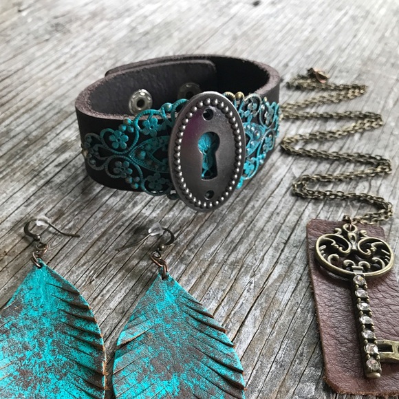 πΉSOLDπΉHandmade leather jewelry setβ’gypsy/boho - Picture 5 of 7