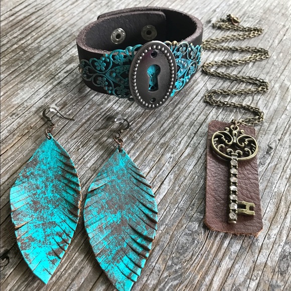 πΉSOLDπΉHandmade leather jewelry setβ’gypsy/boho - Picture 6 of 7