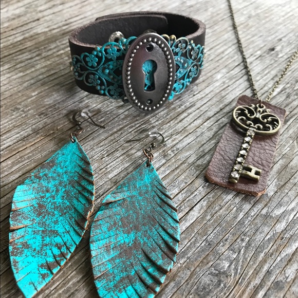 πΉSOLDπΉHandmade leather jewelry setβ’gypsy/boho - Picture 7 of 7