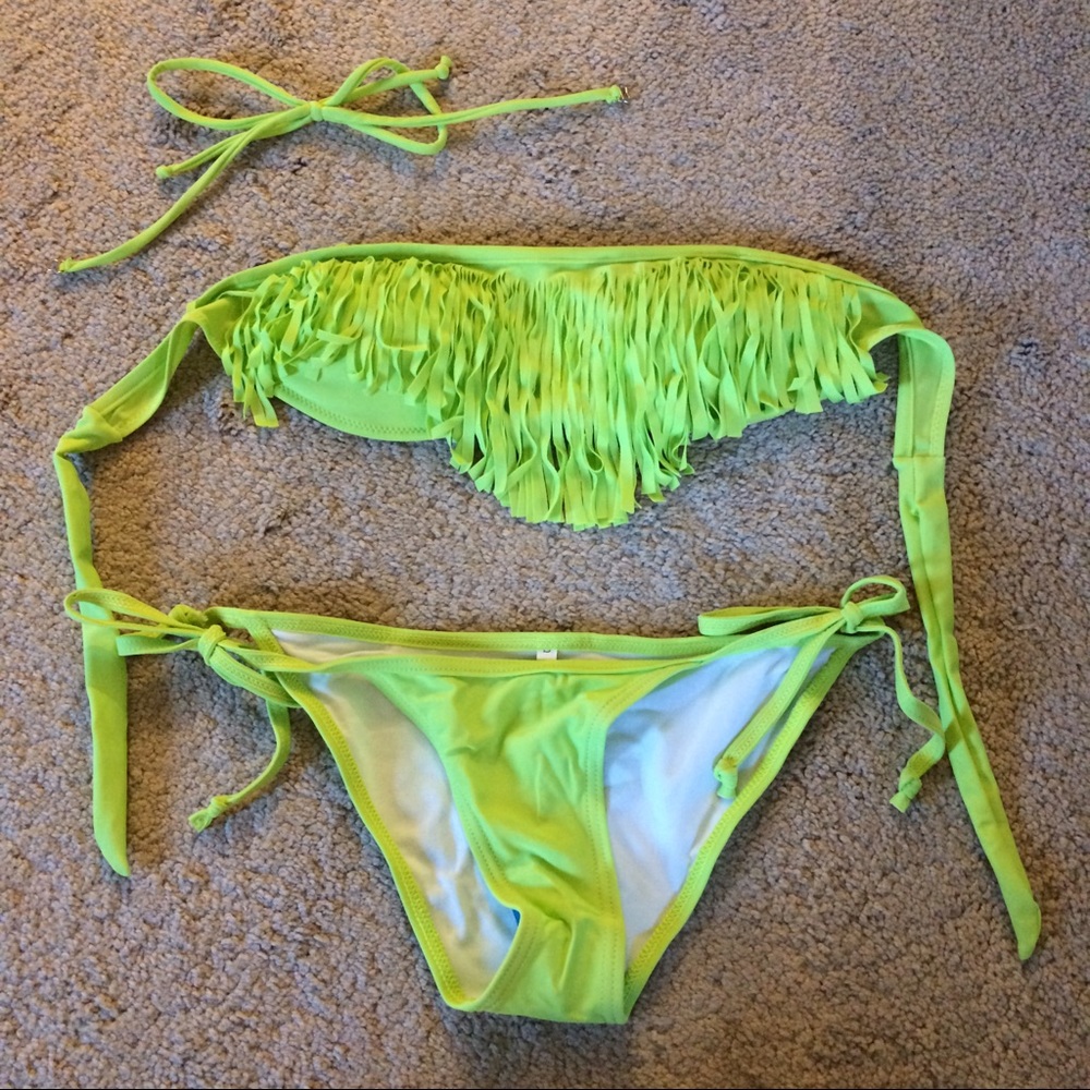 Yellow green fringe bikini set size XS