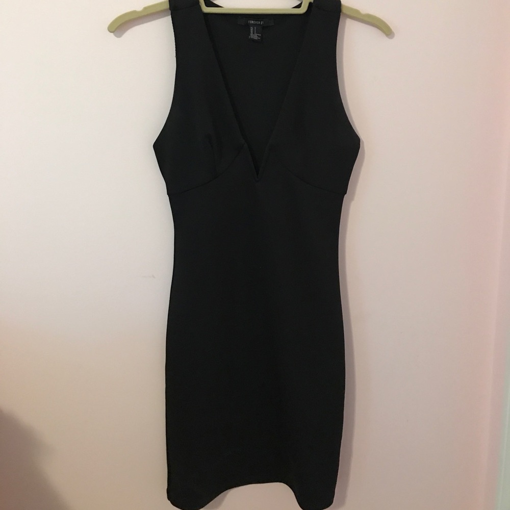 Forever21 bodycon black dress with notched front