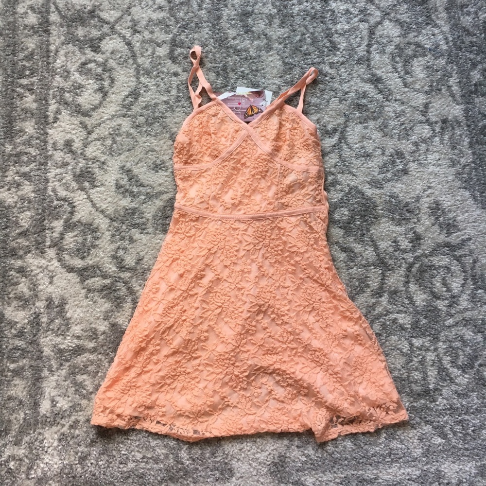 Love, Fire peach lace mini dress