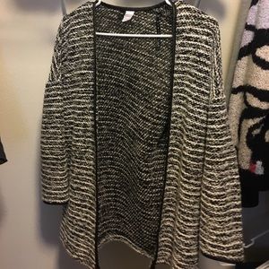 Black and White Cardigan with faux leather trim