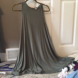 Olive Green Open-Back Sleeveless T-Shirt Dress