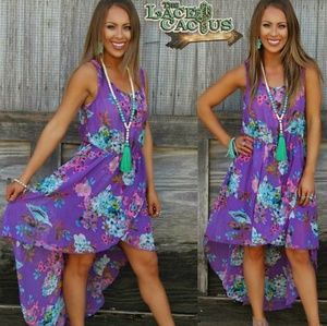 Purple floral print hi-low dress