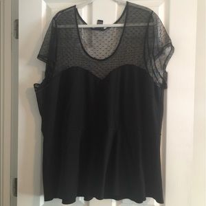Black Peplum Top with Mesh Detail
