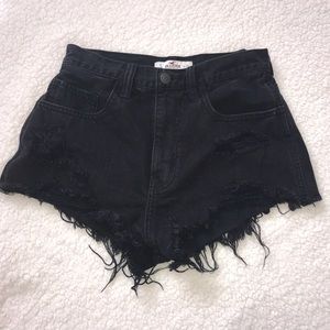 Black Distressed High Waisted Shorts