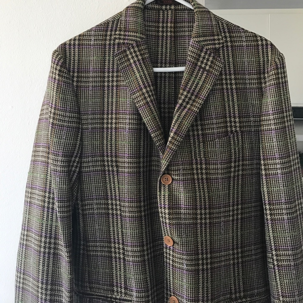 Etro Men's Wool Blazer -Brown, Purple, Green Check