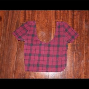 Maroon and black plaid crop top