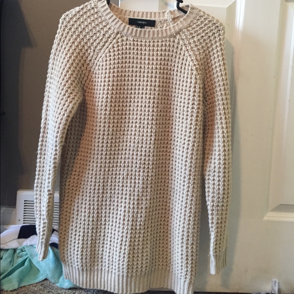 Waffle-Knit Tan Sweater