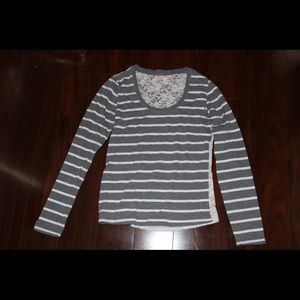 Striped, lace back long sleeve shirt