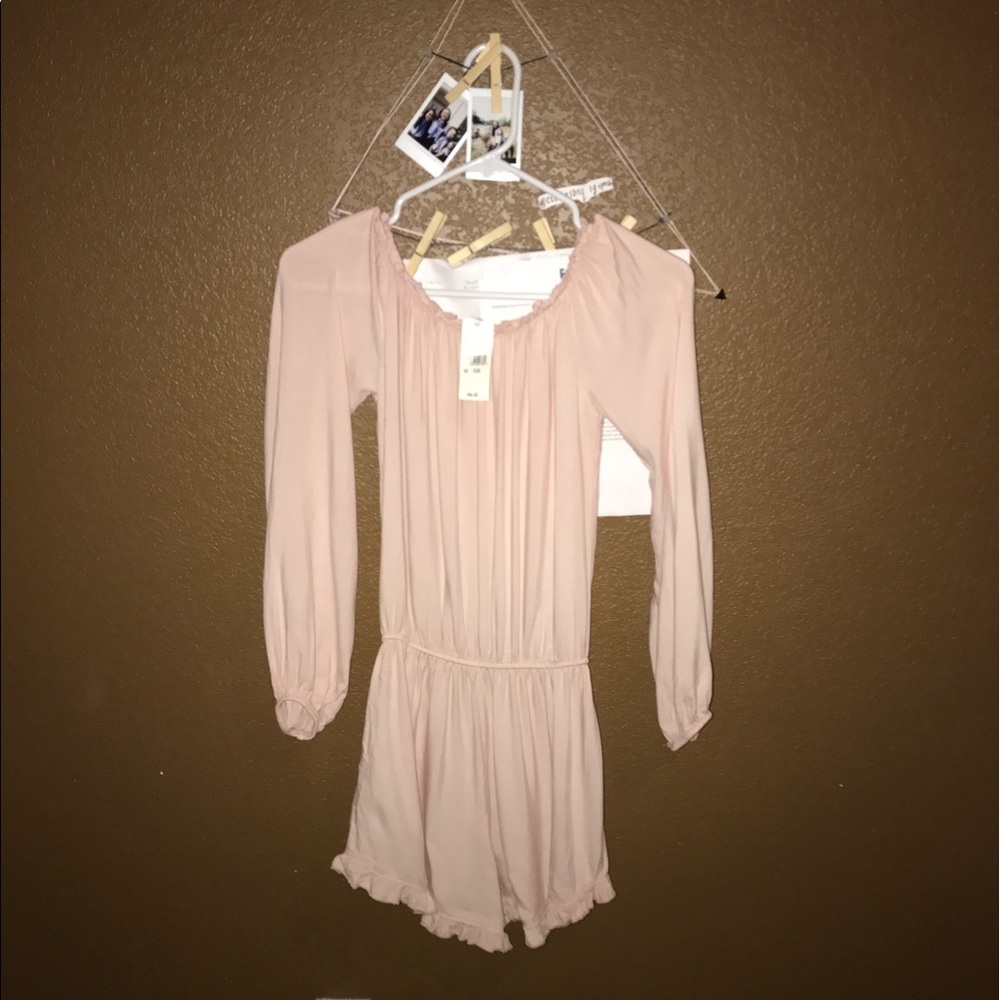 Gabriella pink romper off shoulder ruffle