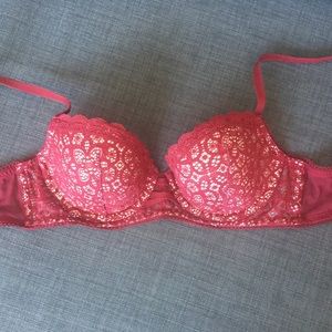 Victoria's Secret Red Lace Overlay Bra 32C