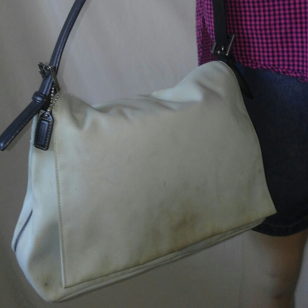 COACH 7424 Blue Nylon / Black Leather Trim Purse