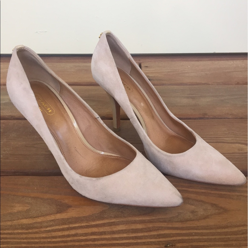 Pointed Toe Nude Suede Coach Pumps 8.5