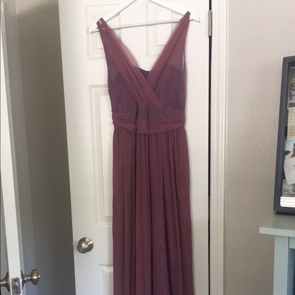Maroon Long V-Neck Chiffon Dress
