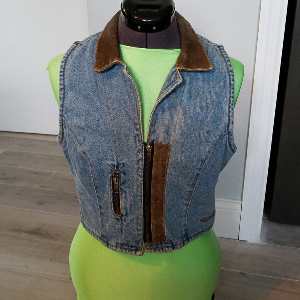 Cropped Denim Biker Vest