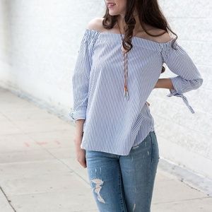 Banana Republic off shoulder striped blouse
