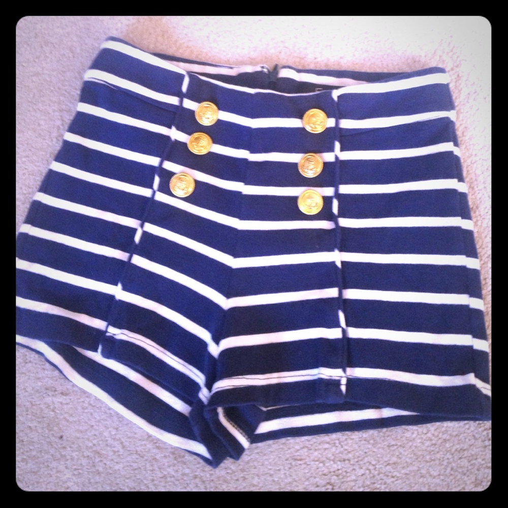 Blue&White Striped High Waisted Sailor Shorts