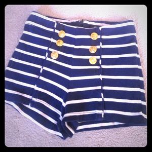 Blue&White Striped High Waisted Sailor Shorts