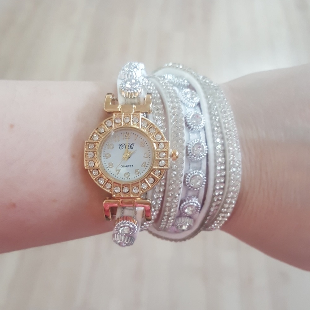 White Rhinestone Wrap Bracelet Watch