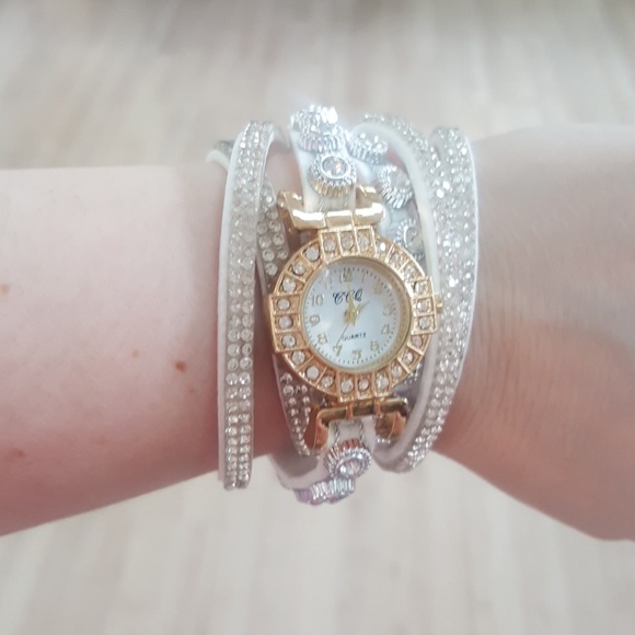 White Rhinestone Wrap Bracelet Watch - Picture 2 of 2