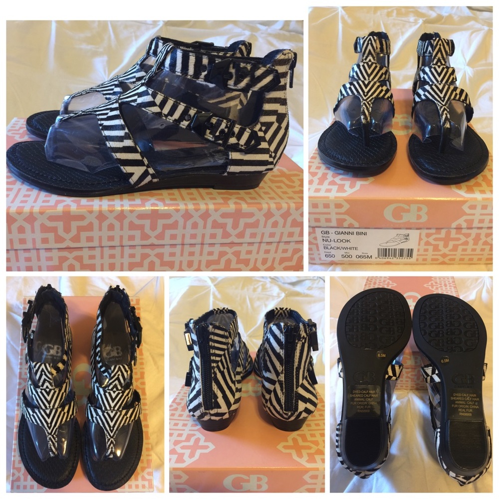 NIB Gianni Bini Zebra Print Calf Hair Sandals 6.5