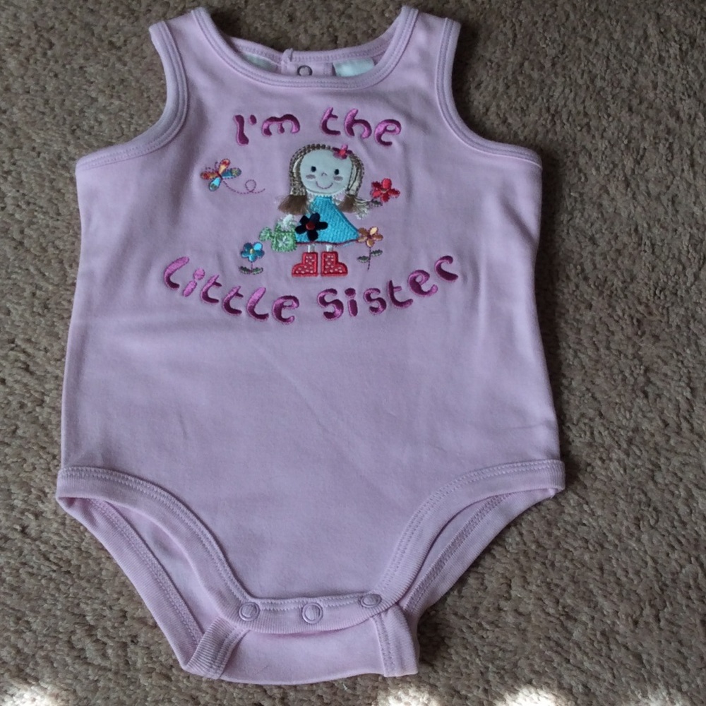 NEW girl 12m pink Onesie Little Sister