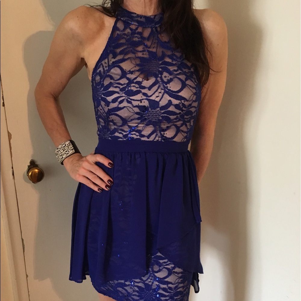 HOST PICK‼️Sparkles Lace Chiffon Cobalt Blue Dress