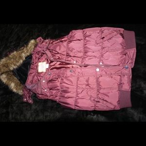 Puffy sweater vest with hood