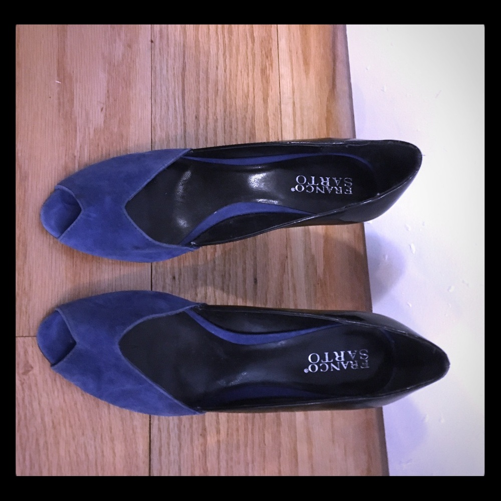 Blue Suede Patent Leather Platforms