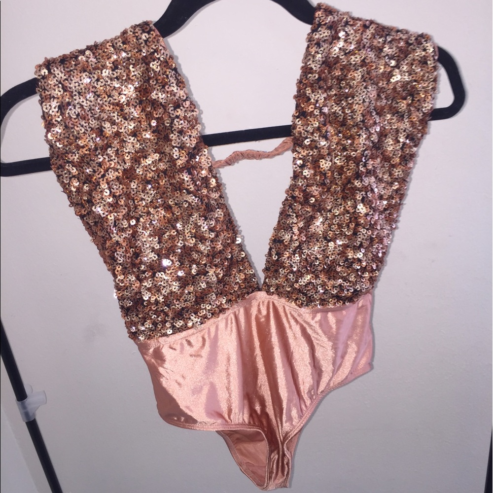Sequin  rose gold leotard