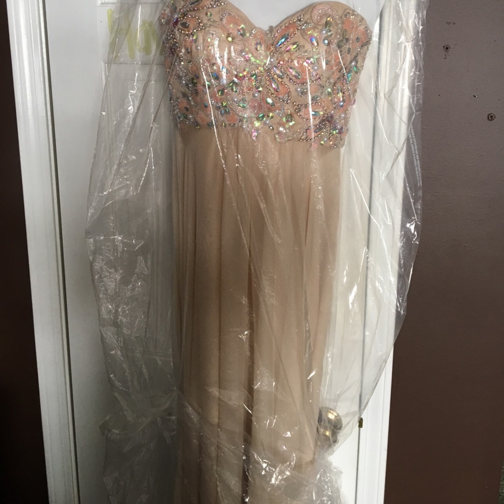 Long, tan prom dress