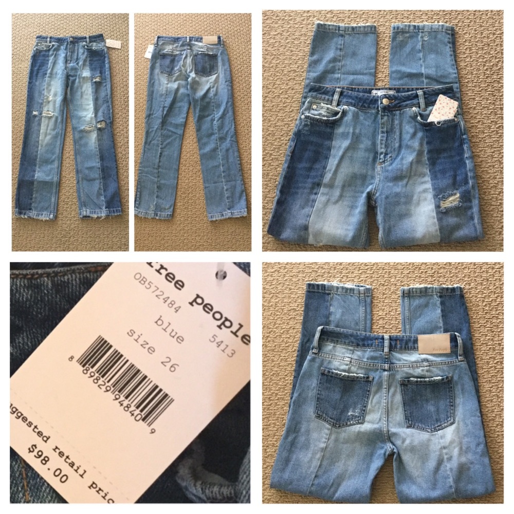 Free People Patchwork High Waist Crop Jeans. NWT. - Picture 4 of 4