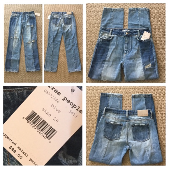 Free People Patchwork High Waist Crop Jeans. NWT. - Picture 4 of 4